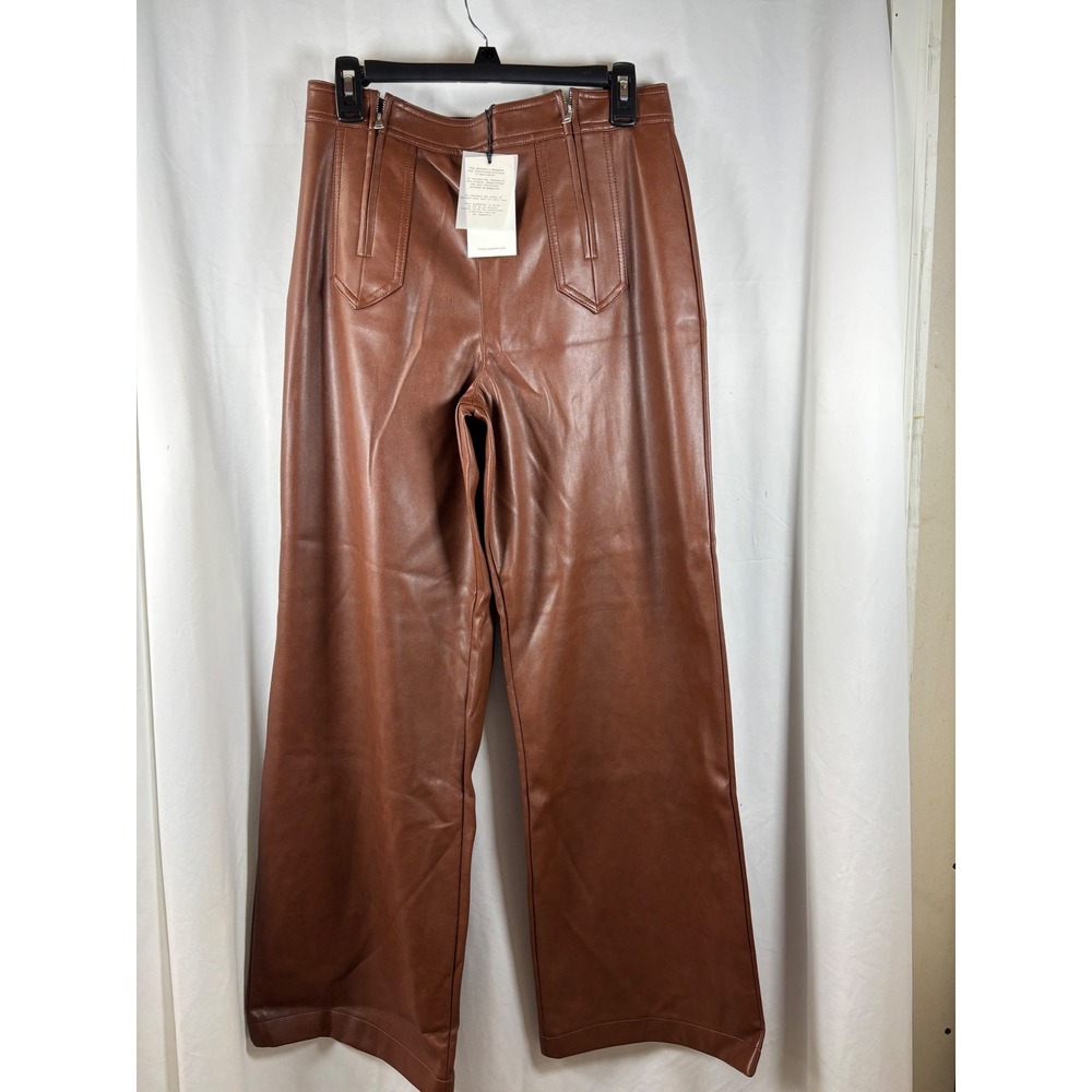 7 For All Mankind Womens Faux Leather Wide Leg Pants Brown Cognac‎ Size 10 NEW